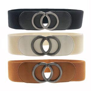 4379 3 Pack Womens Vintage Wide Elastic Stretch Waist Belt For Dresses (gun